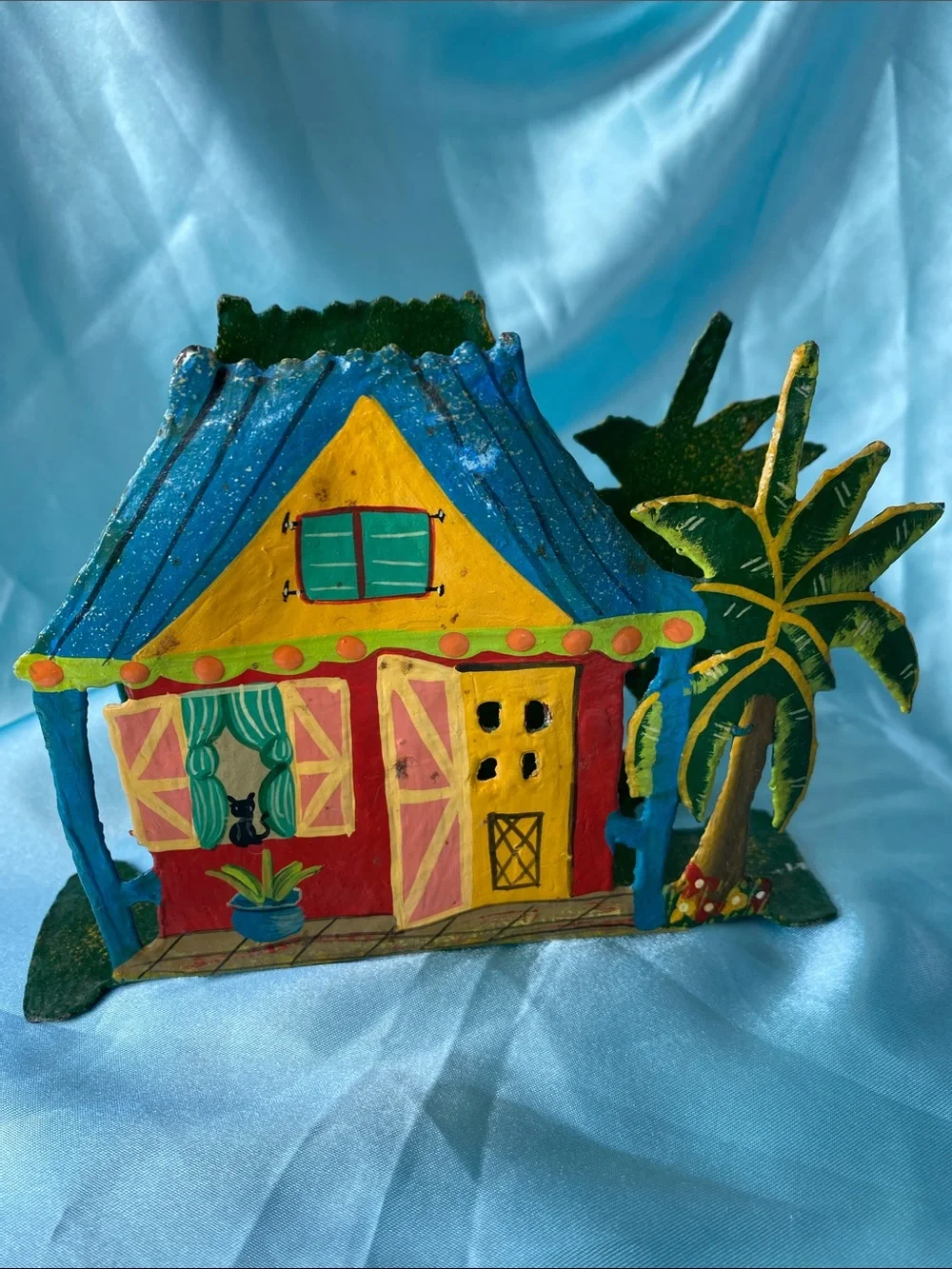 Hand painted Metal Napkin holder Colorful Tropical Caribbean House